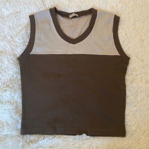 brown and beige muscle tank top, with V-Neck
